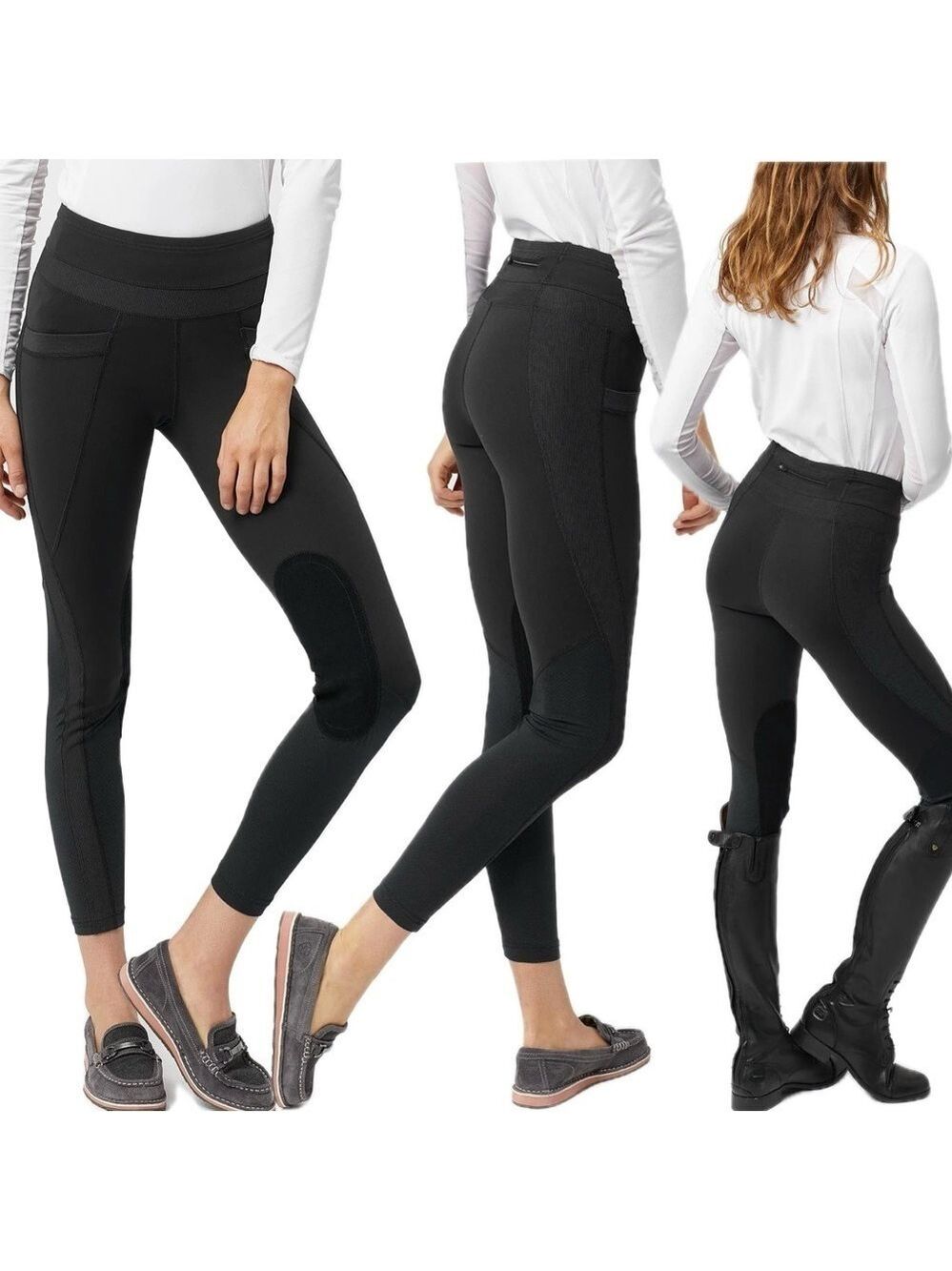 Irideon Women's Synergy Knee Patch Equestrian Riding Tights gray Sz S
